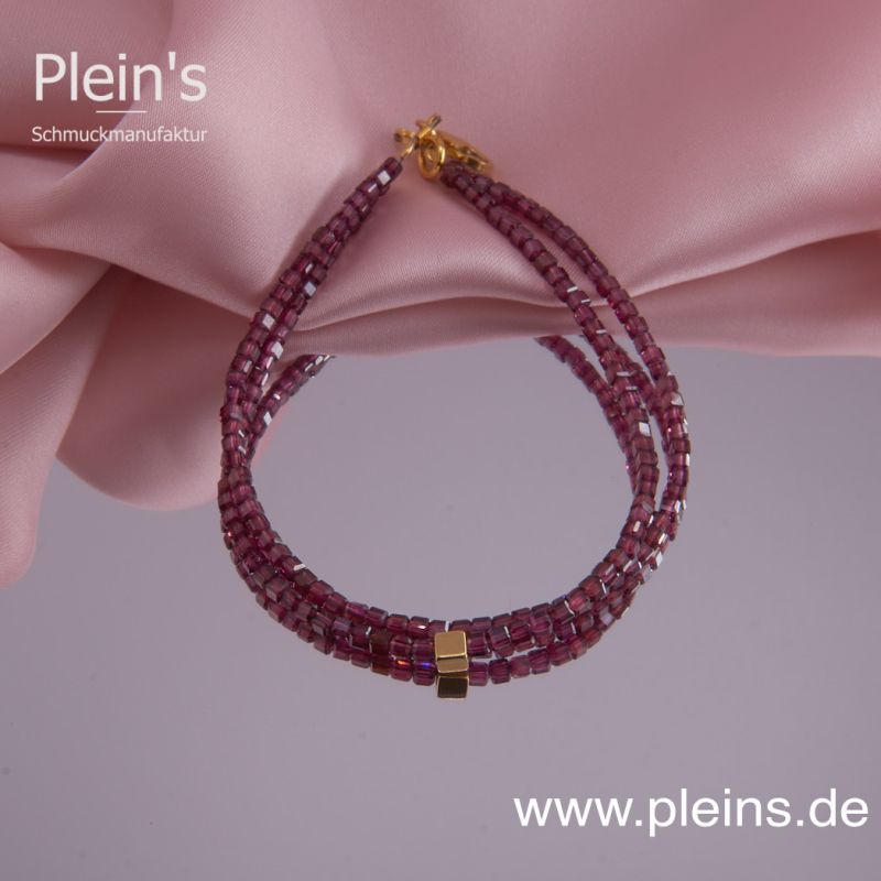 Granat Doppelarmband Würfel rot facettiert